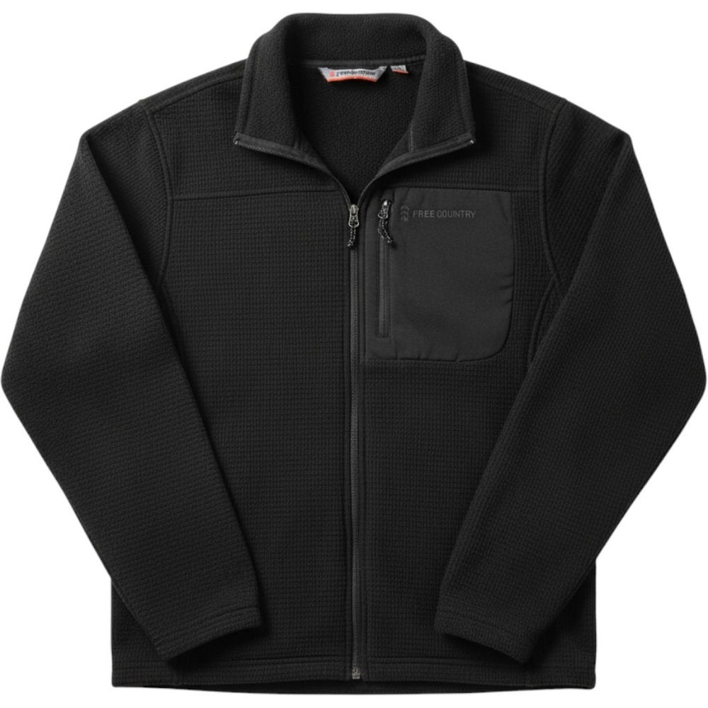 Free Country Womens Waffle Knit Fleece Jacket Black Full Zip Chest Pocket Large